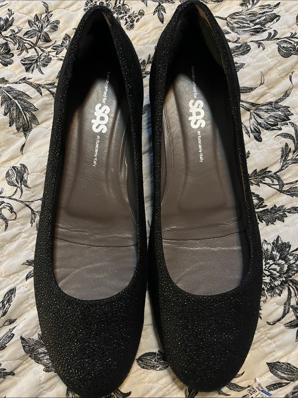 SAS Black Sparkle Round-Toe Ballet Flats